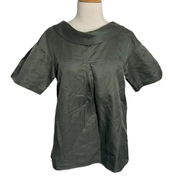 Thakoon 8 green cotton silk blend rolled collar V back smock top - Picture 3 of 8